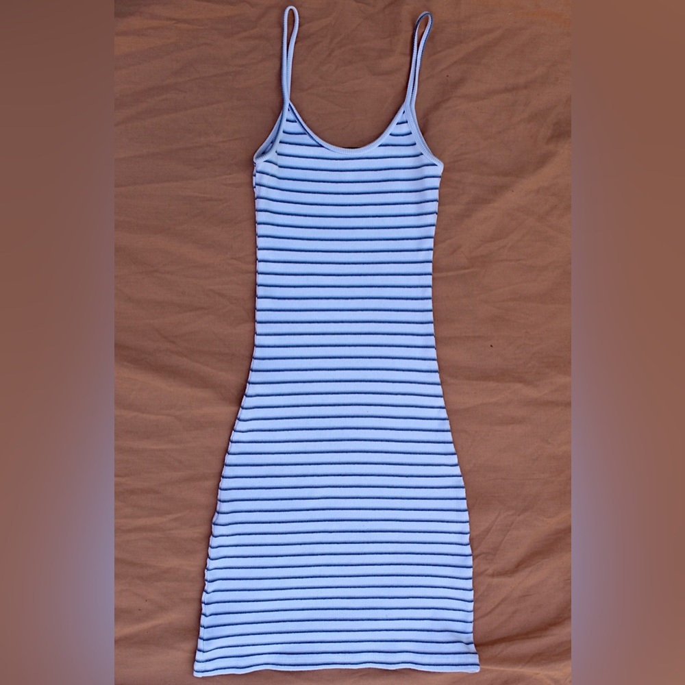blue and white striped mini dress